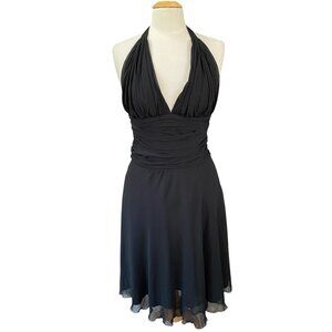 Vintage Forever 21 Silk Babydoll Halter Midi Dress Black 90s Hoco Pinup Party-S